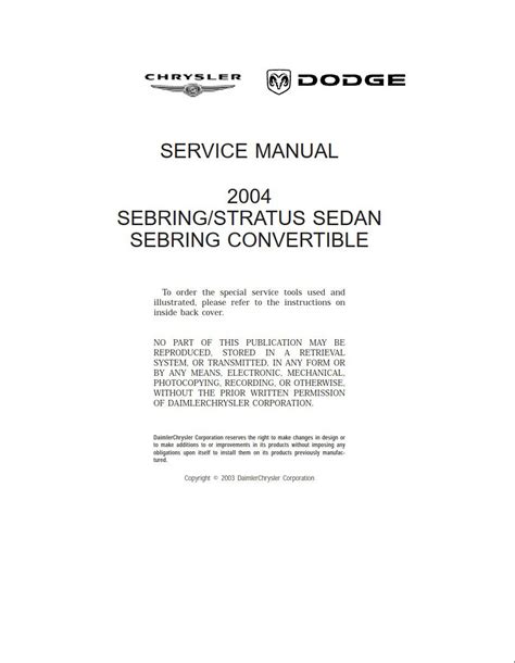 chrysler sebring owners manual 2004 Reader