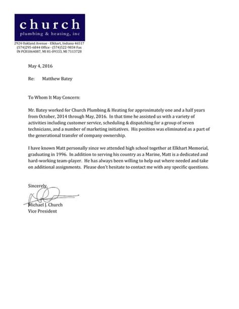 church reference letter