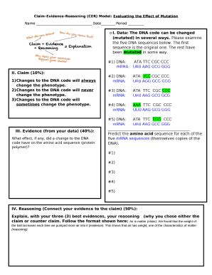 claim-evidence-reasoning cer model evaluating the effect of mutation answers
