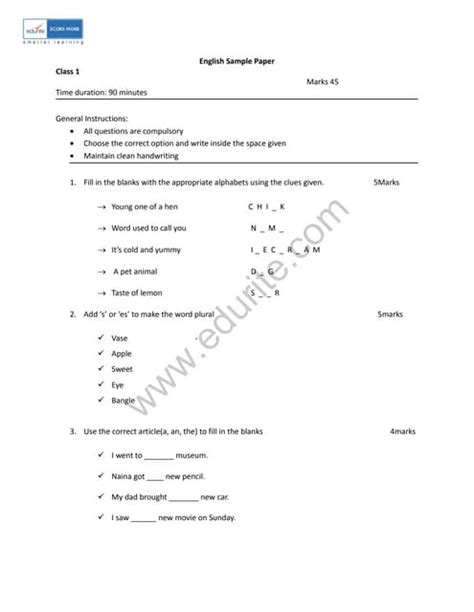 class 1 syllabus for icse board PDF