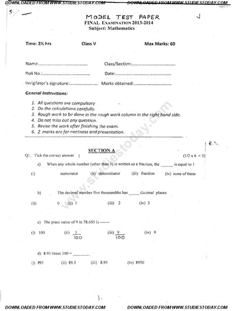 class 5 model test 2013 questions Reader
