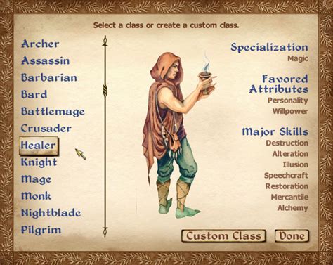 classes in oblivion