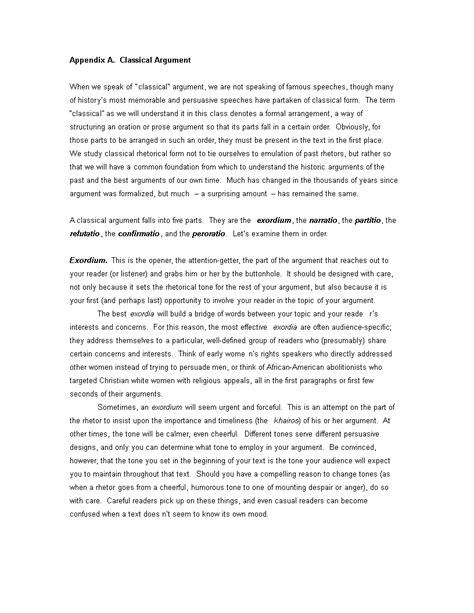 classical argument papers examples PDF