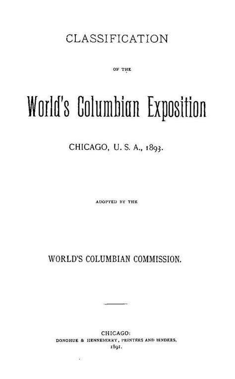 classification columbian exposition chicago commission Reader