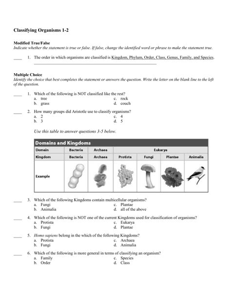 classifying organisms lab answers Doc