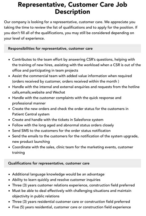 client care job description