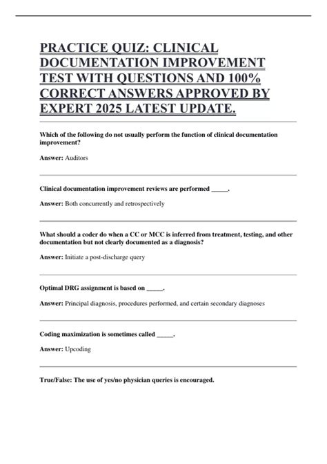 clinical documentation improvement certification test questions Epub
