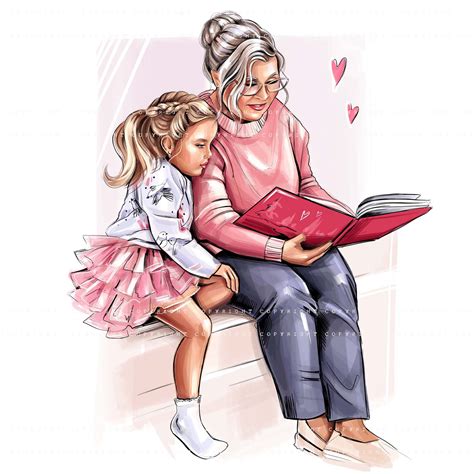 clip art grandma and little girl