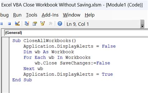 close workbooks vba without saving Epub