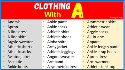 clothing beginning with a