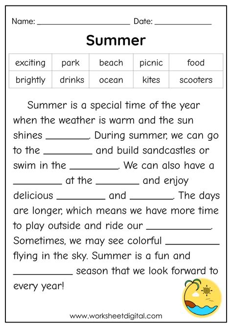 cloze activity worksheets grade 2 PDF