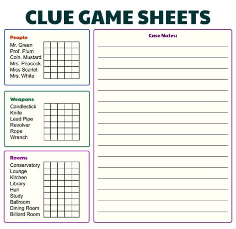clue board game score sheets Doc