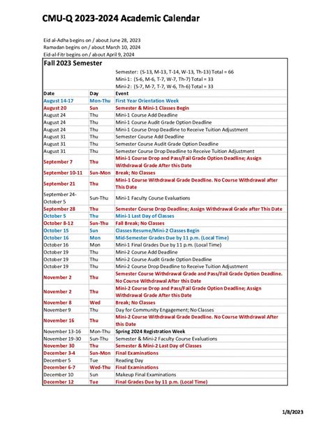 cmu calendar 2024 2025