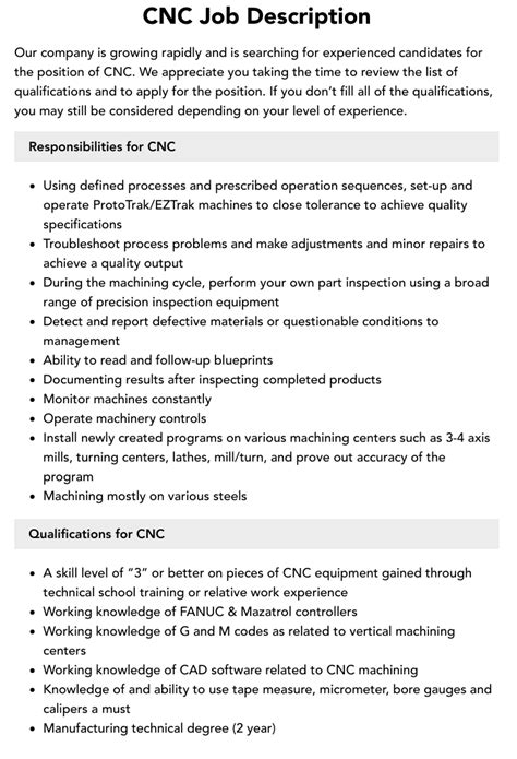 cnc maintenance technician job description Doc