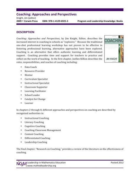 coaching approaches and perspectives Reader