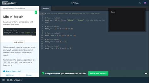 Codecademy Python Walkthrough Conditionals Control Flow