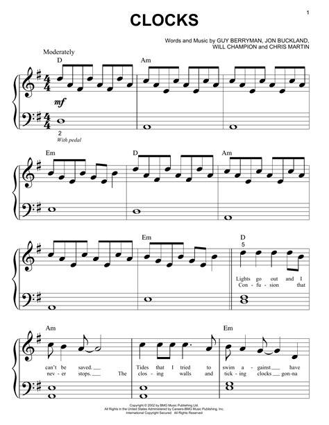 coldplay clocks piano sheets PDF