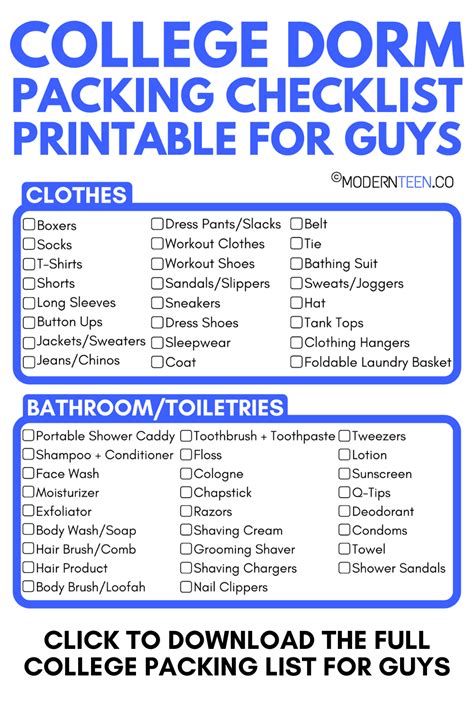 college checklist for guys