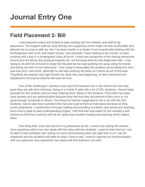 college journal entries sample PDF