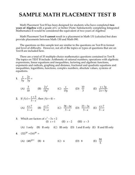 college math placement test prep
