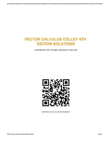 colley vector calculus solutions pdf Ebook Kindle Editon