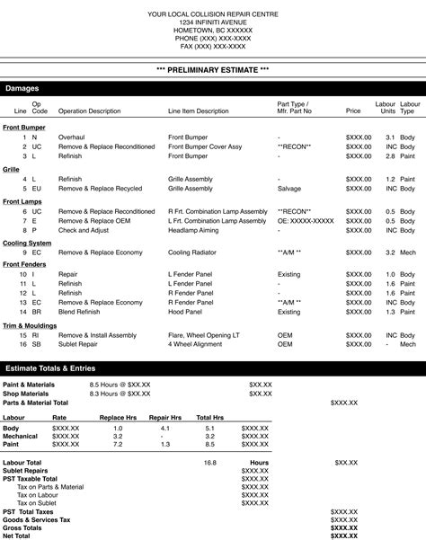 collision repair cost estimator PDF