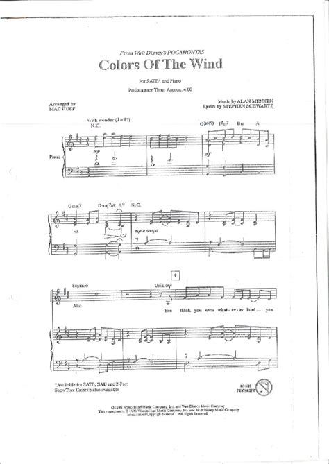 colors of the wind satb Doc