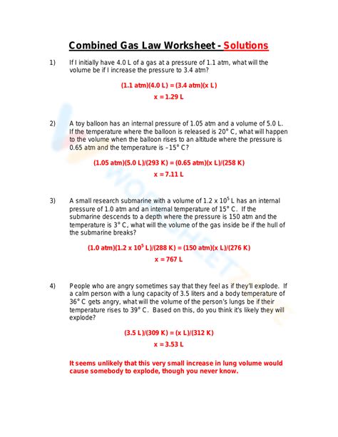 combined gas law answer sheet Epub