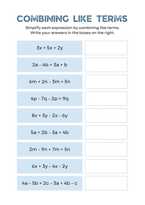 combining like terms worksheet