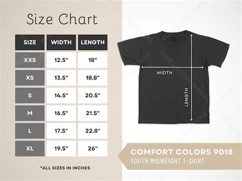 comfort colors t shirts sizing