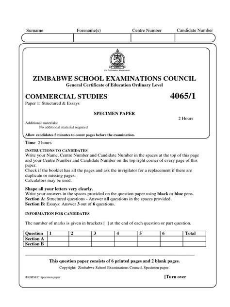 commerce paper 1 and 2 zimsec Epub