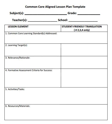 common core blank lesson plan templates Epub