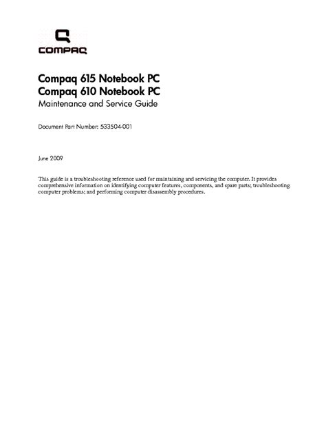 compaq 610 service manual Kindle Editon