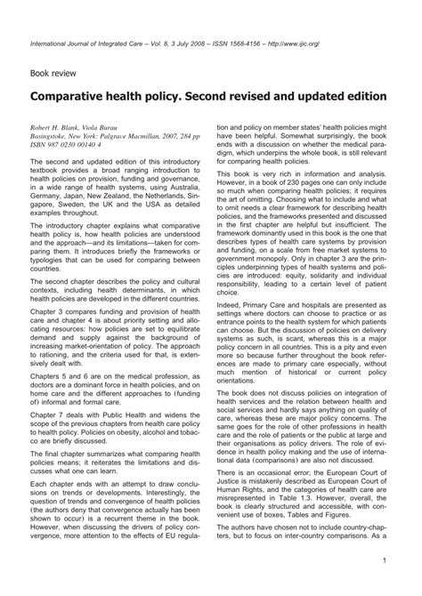 comparative health policy second edition Epub