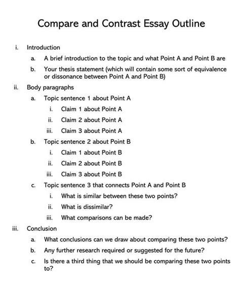 compare and contrast essay outline