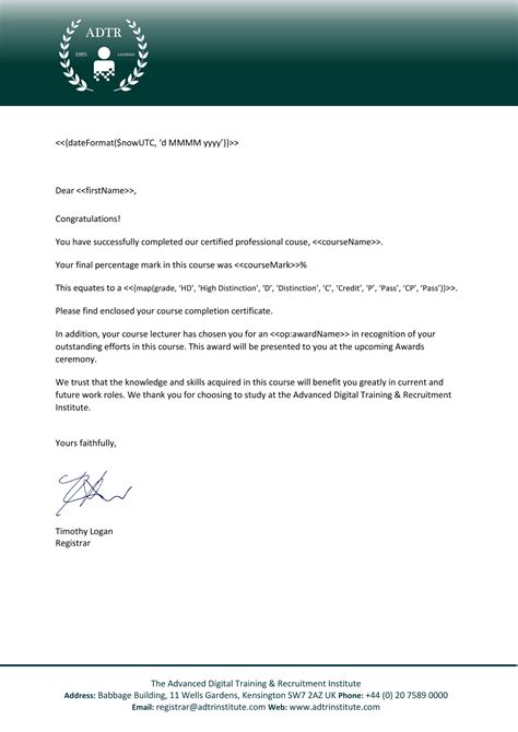 completion of course letter sample Kindle Editon