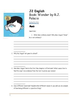 comprehension questions for wonder by rj palacio PDF Kindle Editon