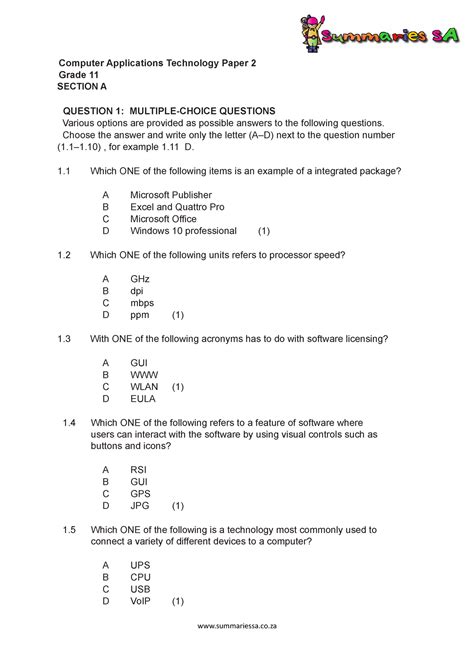 computer applications technology exam papers 2012 PDF