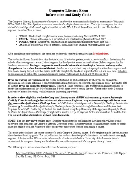 computer literacy exam information and study guide PDF