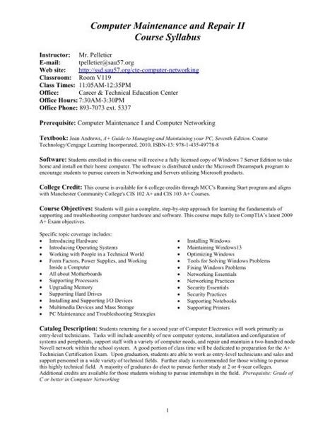 computer maintenance and troubleshooting syllabus Epub