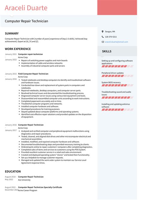 computer repair technician resume sample Doc