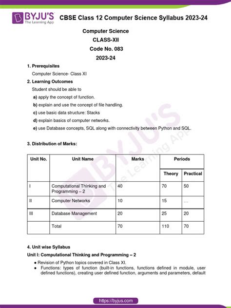 computer science syllabus for class 12 stateboard PDF