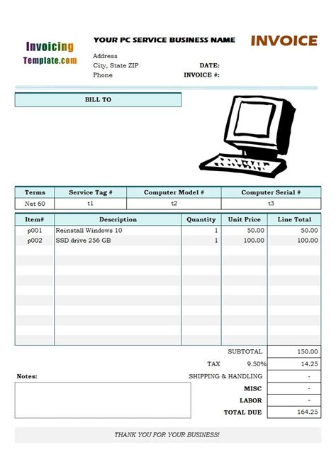 computer service invoice template Kindle Editon