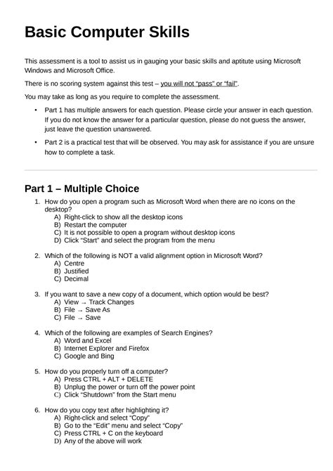 computer skills placement test answers Kindle Editon