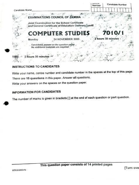 computer studies 7010 past papers PDF