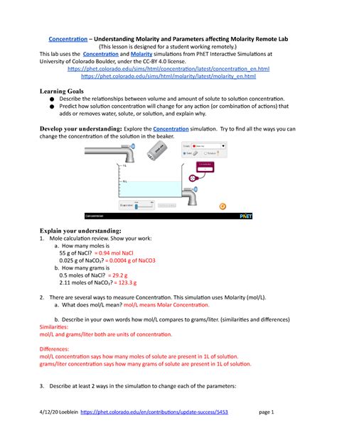 concentration and molarity phet chemistry labs answers Reader