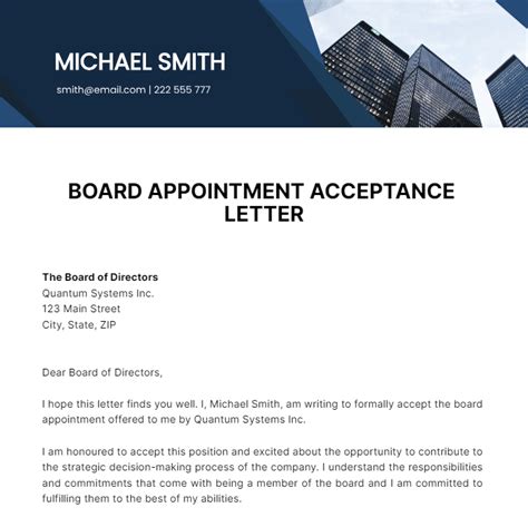 congratulations letter to board appointment example PDF