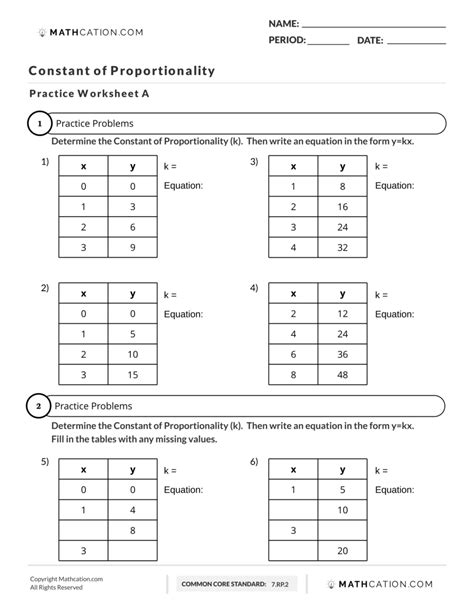 constant of proportionality worksheet