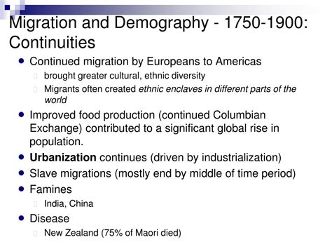 continuities of immigration 1750-1900