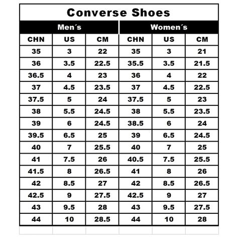 converse size chart